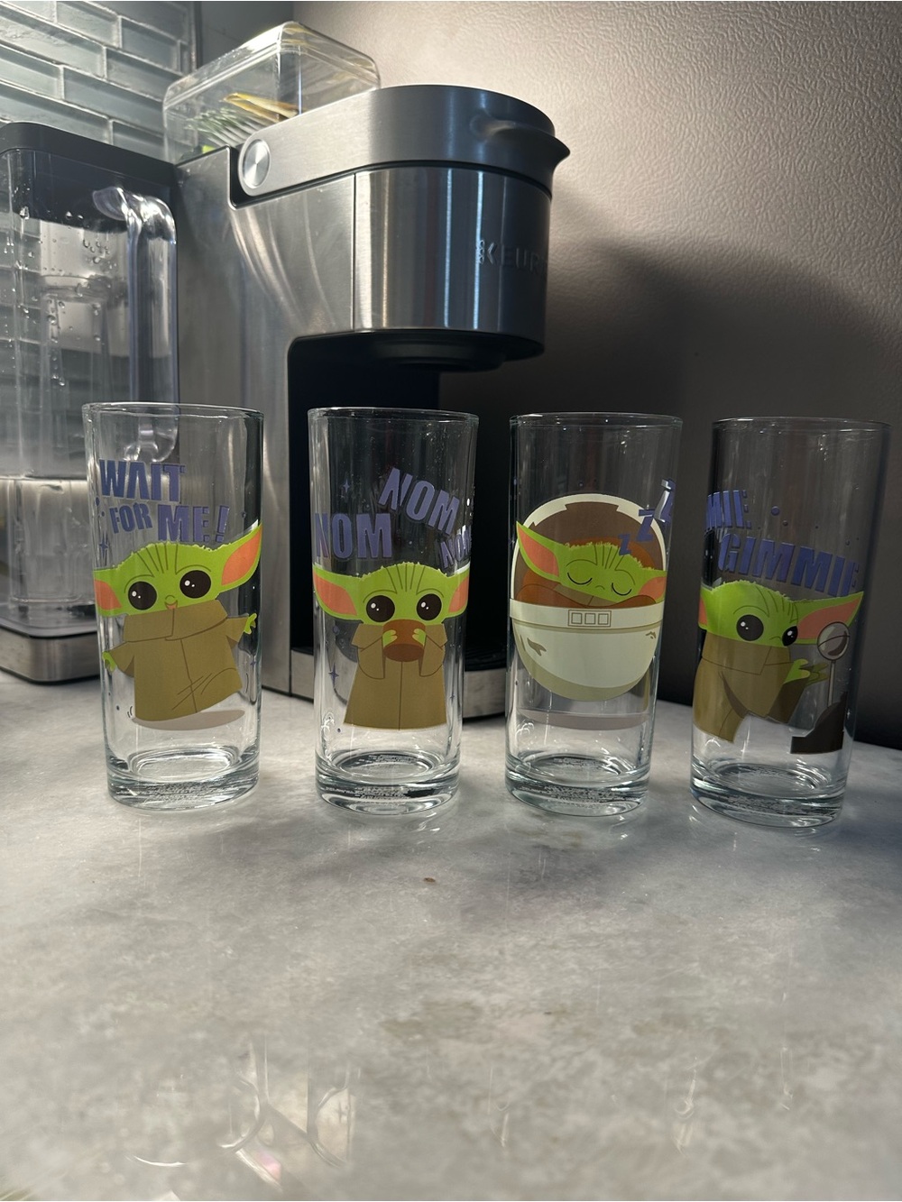 Star Wars Baby Yoda Clear Glass Tumbler Set with Green and Purple Accents